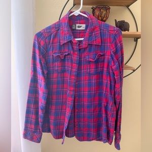 Women’s pink and blue plaid flannel.